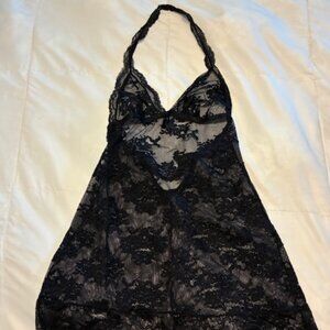Victoria's Secret SEXY LITTLE THINGS Black Lace Halter Babydoll Lingerie XS